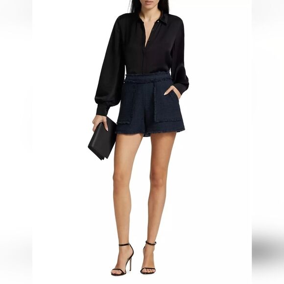 Cinq a Sept Allen Boucle Tweed Tailored Fit Shorts Navy Blue Women's Size 10 - Picture 2 of 14